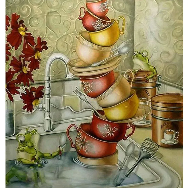 Алмазная вышивка сделай сам полностью круглая картина для кухни мытья посуды