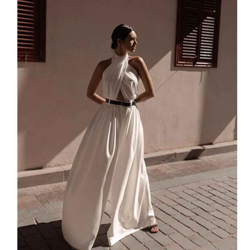 

Mandylandy Women Sleeveless Wide Leg Jumpsuits Backless Sexy Playsuits Long Trousers Palazzo Pants Pantalon Femme Plus Size