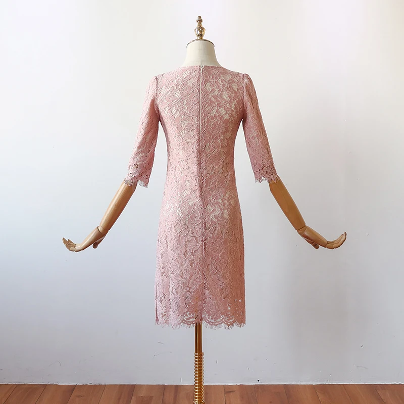 

Vintage A-line Solid Korean Slim Lace Middle Sleeve Knee-length Regular Empire O-neck Summer Dress Vestidos Party Dresses