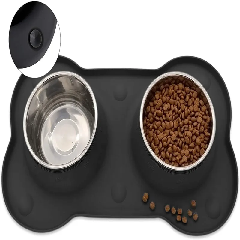 

Dog Bowls Food Water Pet Feeder with No Spill Non-Skid Silicone Mat Detachable Stainless Steel Meal Basin Feeding Pets Product