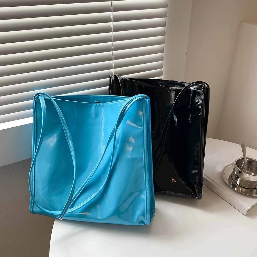 

Модная женская однотонная сумка для покупок из лакированной ПУ кожи, повседневная женская квадратная вместительная сумка-тоут
