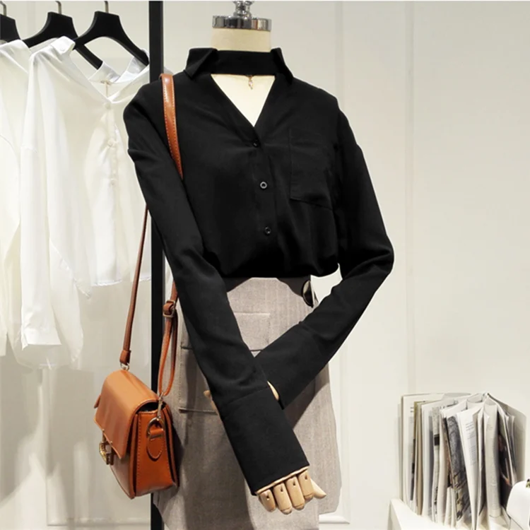 Винтажная шифоновая женская блузка и рубашки 2021 летняя новая черная сексуальная