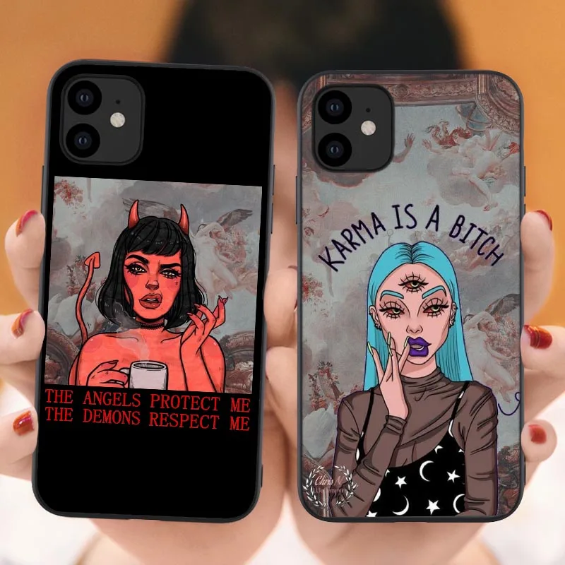 THE ANGELS PROTECT ME THE DEMONS RESPECT ME Phone Case For iPhones 11 6 6s 7 8 Plus X XR XS Max 12Pro Max SE 2020 Silicone shell