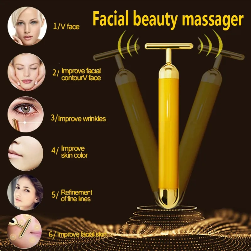 Косметический ролик Energy 24K Gold T для массажа лица подтяжка релаксация рук тела