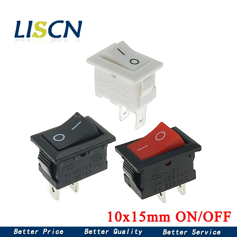 

10Pcs Push Button Switch 10x15mm SPST 2Pin 3A 250V KCD11 Snap-in On/Off Boat Rocker Switch 10MM*15MM Black White and Red