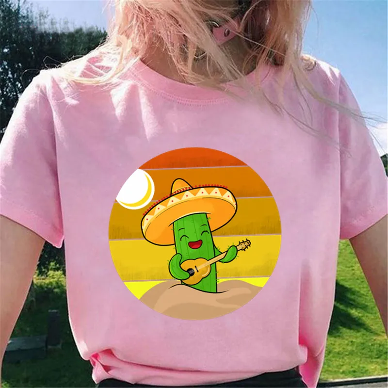 Футболка с изображением кактуса гитары женский топ мультяшным принтом кавайная