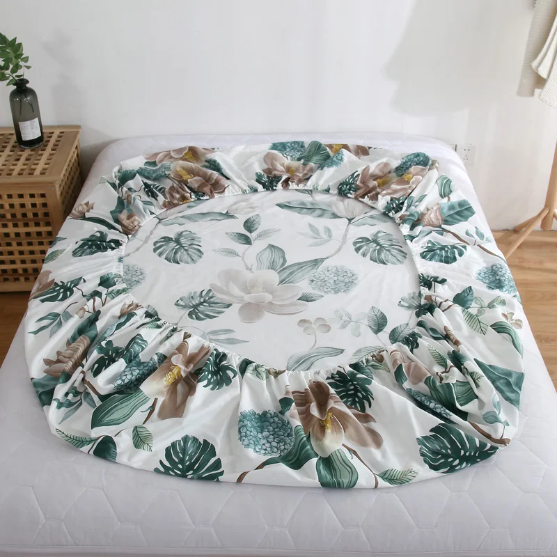 Натяжная простыня с белыми хлопковыми листьями Роскошный чехол на матрас 4