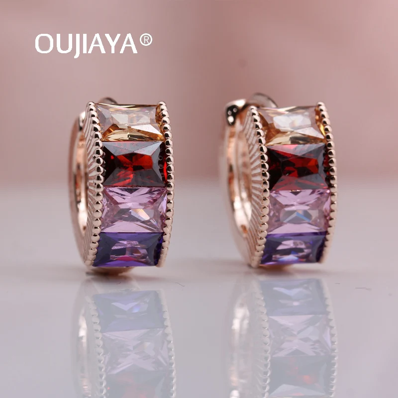 

OUJIAYA New Twinkle Wedding Drop Earrings Women Simplicity 585 Rose Gold Natural Zircon Dangle Earring Fashion Party Fine A233