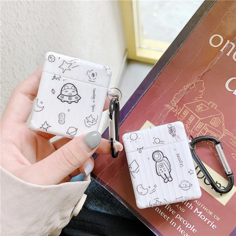 

cartoon flying saucer astronaut cartoon silicone wireless bluetooth headset protective case for Airpods 1 2 headset accessories