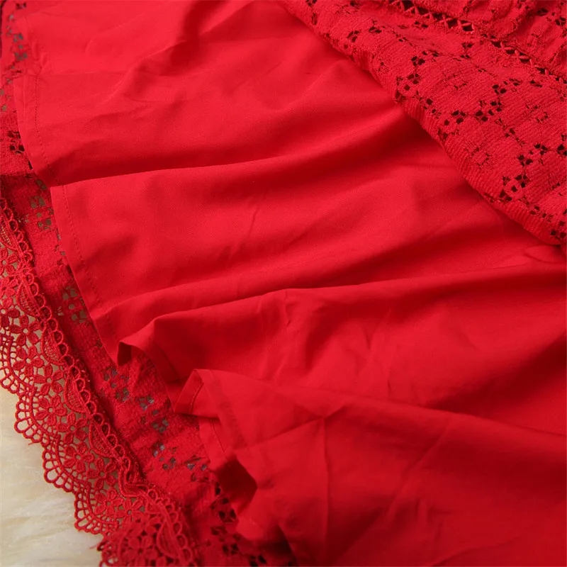 

Elegant Lantern Sleeve V Neck Hollow Black Lace Dress Spring Woman Clothes Mini Sexy Robe Femme Red Wedding Party Vestidos