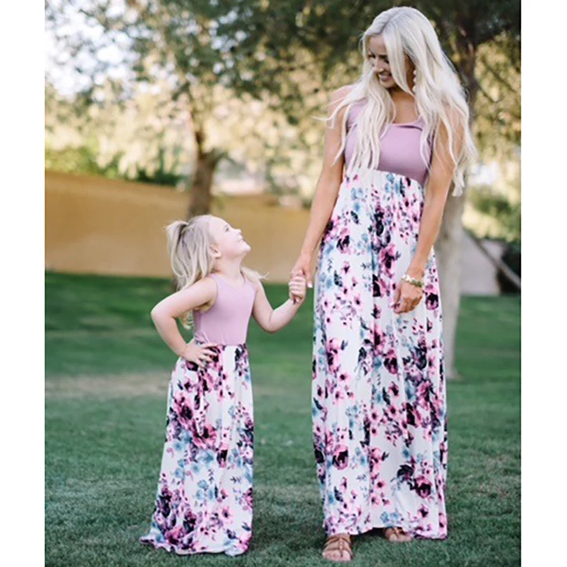 Новинка 2019 года Платья с цветочным рисунком для мамы и дочки вечерние костюмы