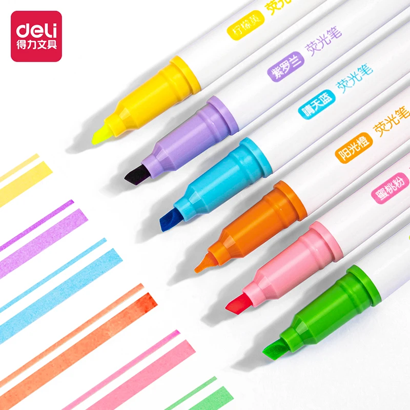

Deli 6-color fluorescent pen set soft head eye-catching hand account water mark pen mark pen 6 pcs / box s747 Student Office