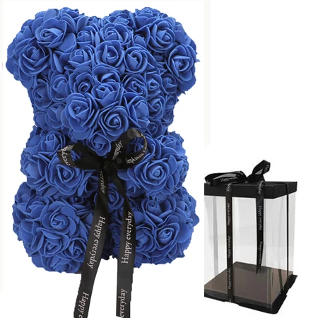 25cm with box 25 см День Святого Валентина Искусственный Красный мишка Роза цветок подарочная коробка для женщин плюшевый медведь кролик подарок - Цвет: 25cm with box