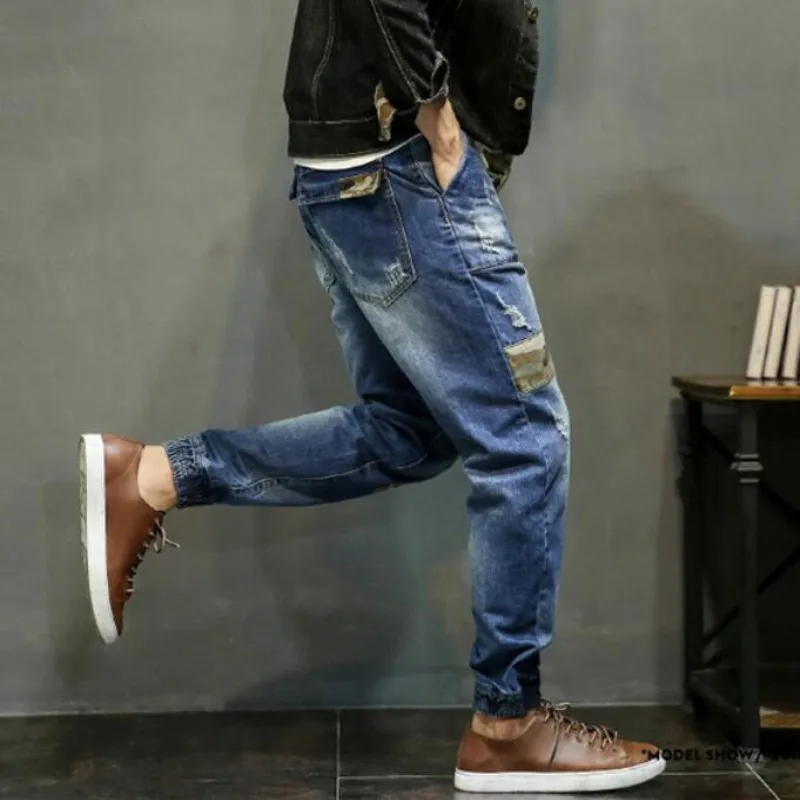 Новые мешковатые джинсы для мужчин размера плюс зауженные с дырками