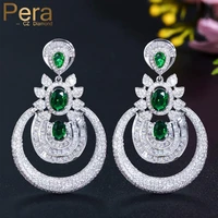 pera bold shiny green emerald cubic zirconia large drop long bridal wedding dangle earrings for bride party jewerly e557