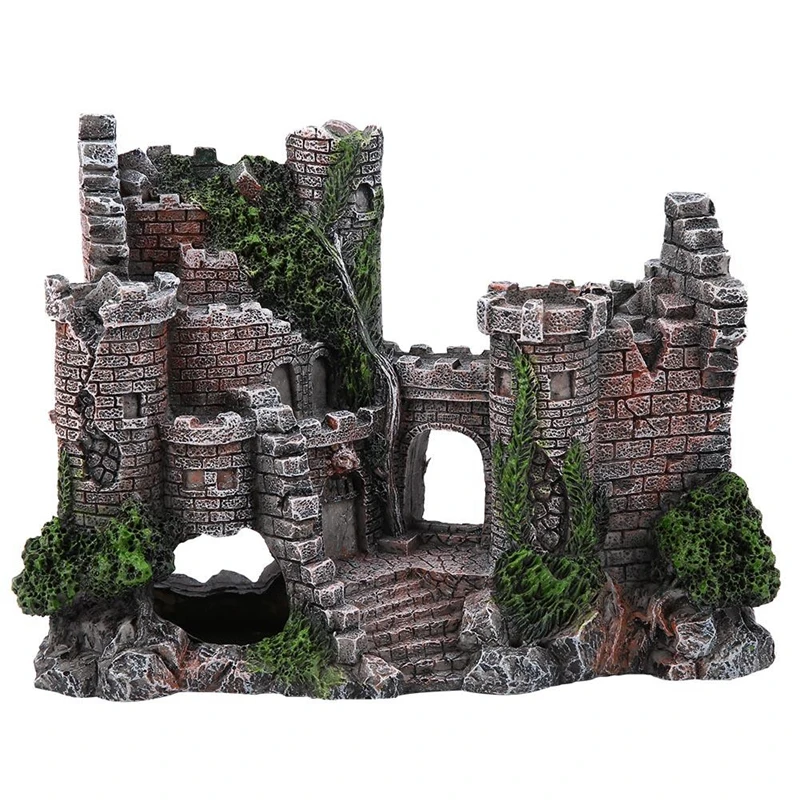 

Aquarium Ancient Castle Decoration Resin Artificial Building Rocks Cave for Aquarium Fish Tank Landscaping Ornament Decor