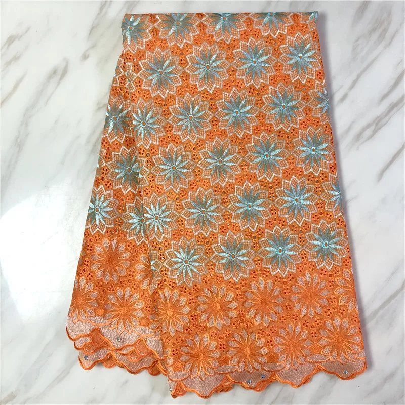 

Hot Sale Nigeria Cotton Lace Fabric High Quality orange Stones Swiss Voile Lace In Switzerland African Lace Fabric FP1113