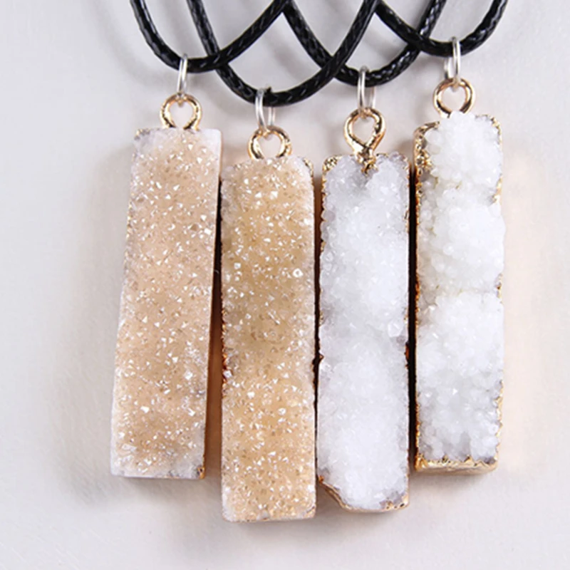 Reiki Raw Ore ювелирные изделия натуральный прямоугольник Druzy ожерелья для женщин