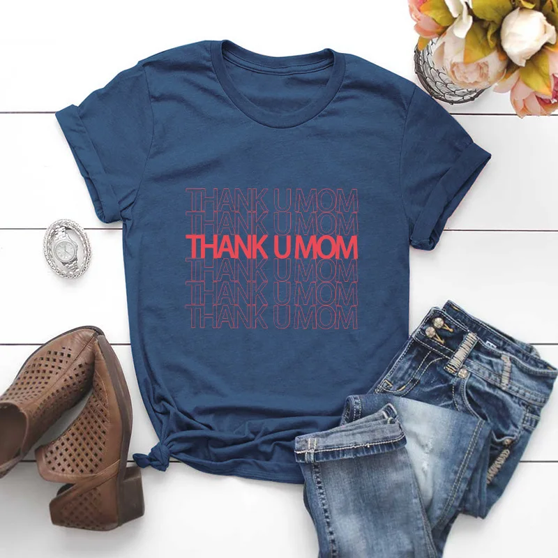 

THANK U MOM Letter Print Women T-shirt Summer Oversized Short Sleeve T-Shirt Harajuku Cotton Ladies Tops Streetwear Loose Tshirt