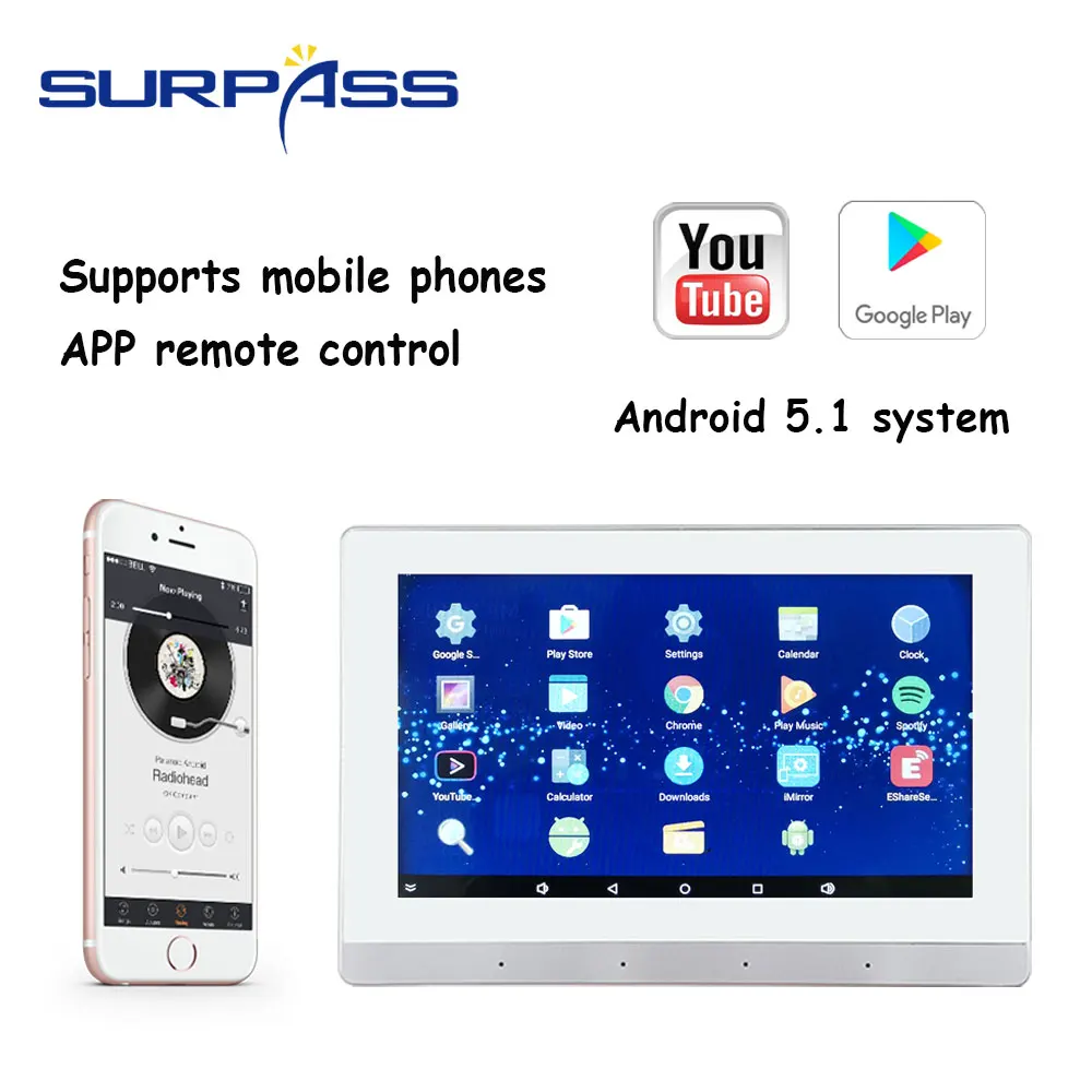 Настенный стереоусилитель звука Bluetooth Wi Fi умный сенсорный экран Android 5 1 аудио