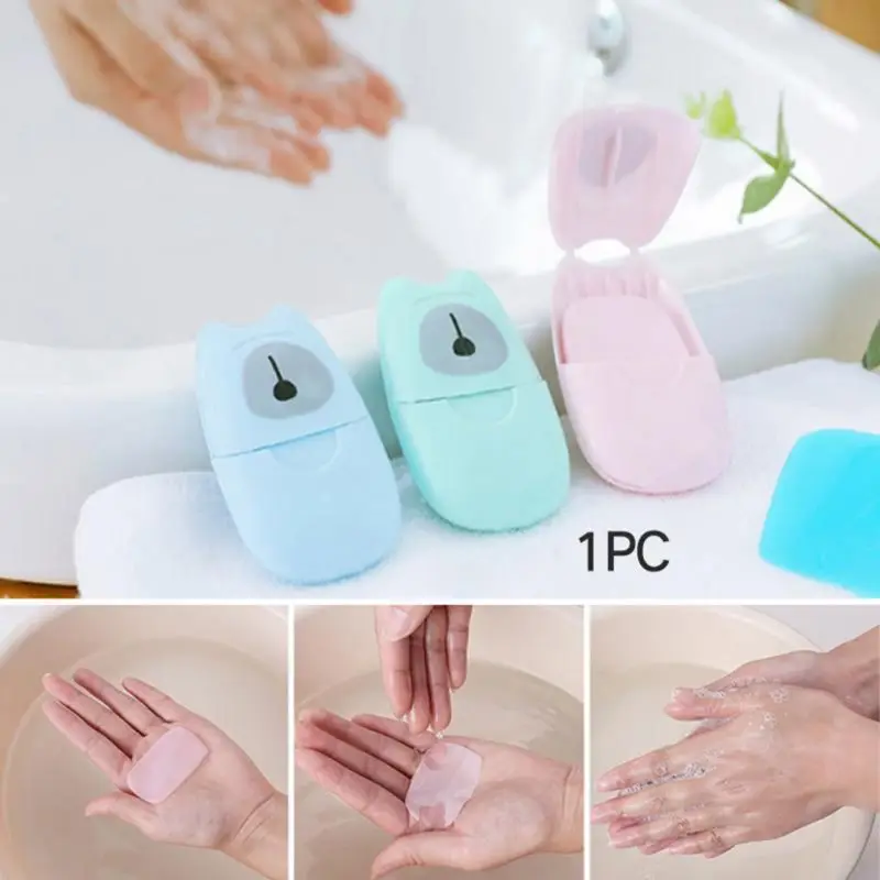 50pcs Mini Travel Soap Paper Sheets Disposable Hand Washing Bath Scented Slice with Box for Outdoor Camping Hiking | Красота и