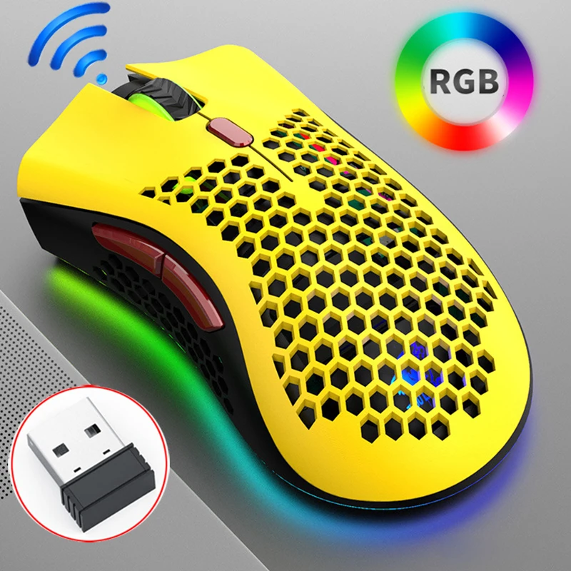 rechargeable usb receiver lightweight gaming wireless mouse rgb honeycomb led light mice for laptops desktop pc computer gamer free global shipping