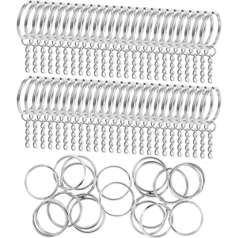 

Silver Plated Keyring Stainless Steel Anti-rust Key Chain Women Men Universal Keyfob Split Metal Round Ring Accessories