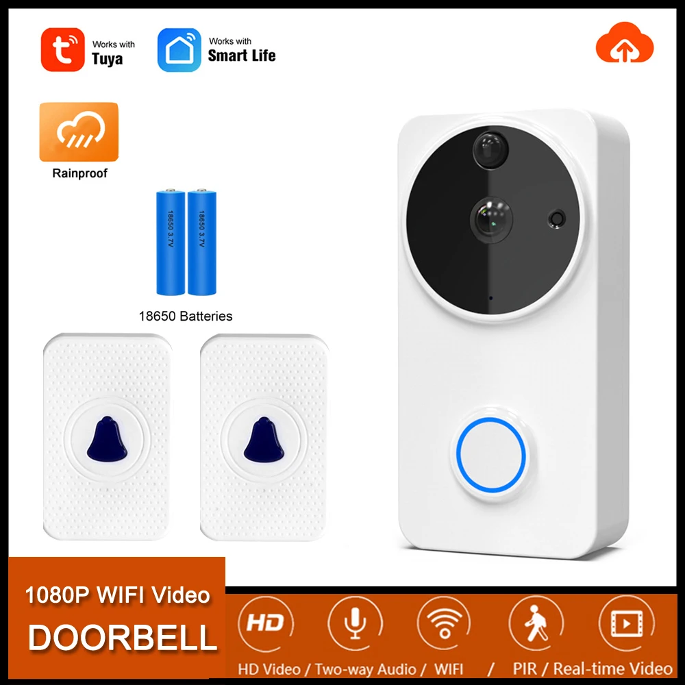 Tuya 1080P HD Video Doorbell WIFI Wireless 2MP Visual Intercom Night Vision PIR Motion Doorbell Camera Kit