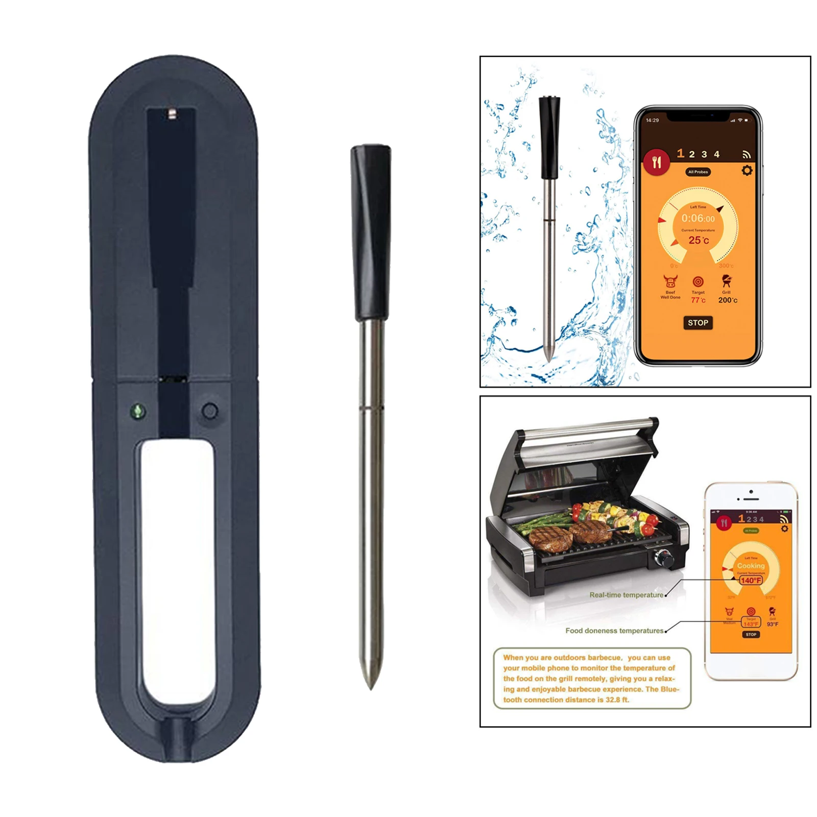 

Smart Wireless Meat Food Steak Thermometer for Oven Grill BBQ Waterproof Bluetooth Thermometer for Outdoor BBQ Barbecue