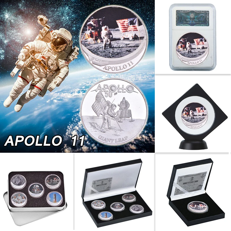 Серебряные коллекционные монеты WR Apollo 11 на 50 летие с держателем для монет