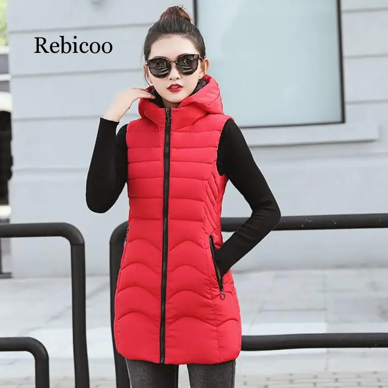 

2019 autumn and winter new Korean fashion long vest women's hooded down cotton vest