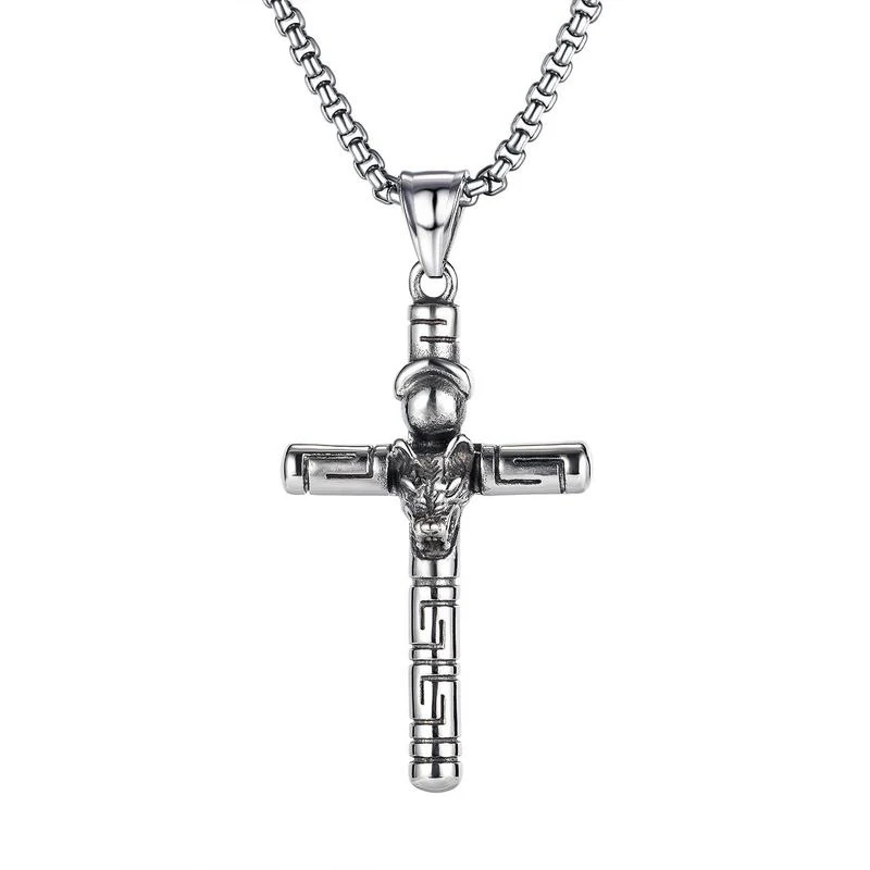

Animal Wolf Cross Retro Titanium Steel Men's Pendant Necklace Hip Hop Rock Pop Stainless Steel Jewelry