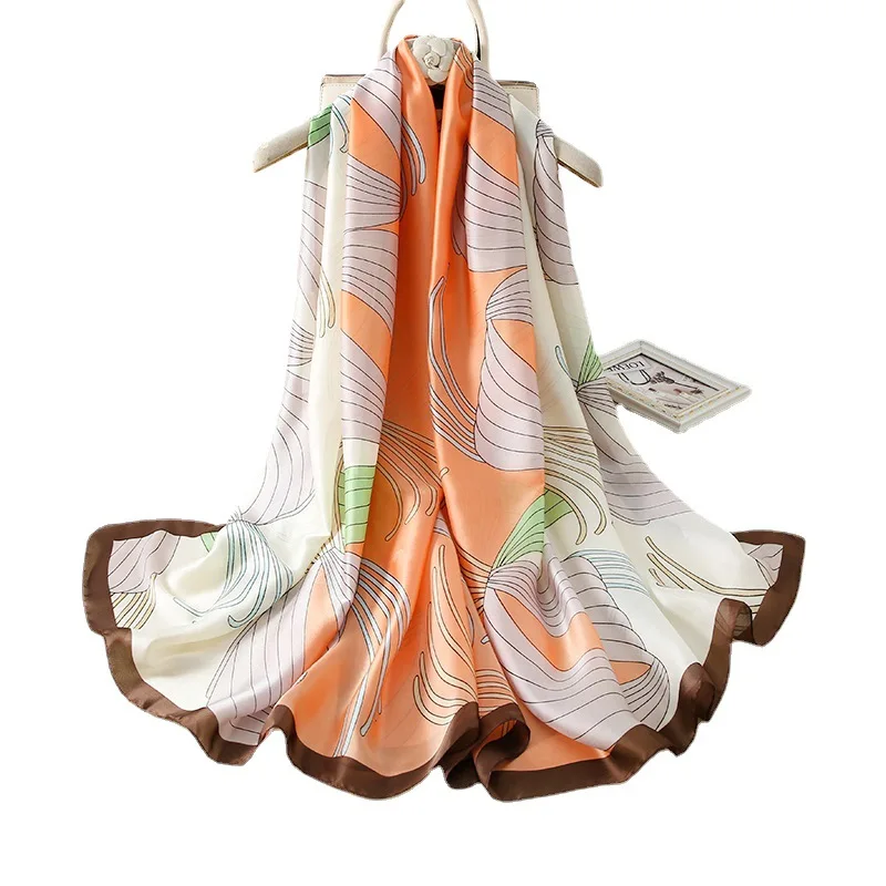 

RANMO Spring and Summer Silk Scarf Sunscreen Talma Women's Spot Satin Beach Scarf Lovely Pink Series Printed Scarf