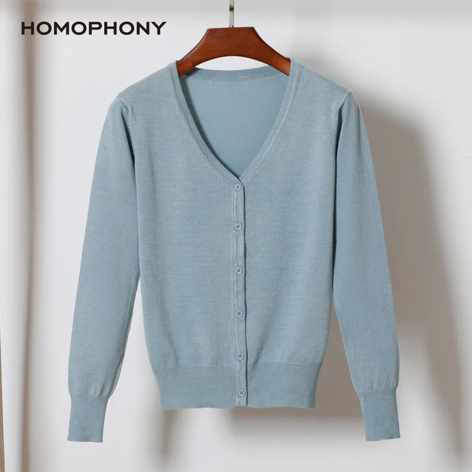 

Короткий вязаный свитер HOMOPHONY, однотонный тонкий кардиган с V-образным вырезом, Модный укороченный Топ с длинным рукавом, женская одежда, вяз...