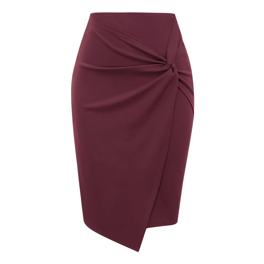 

Women's Floral Print City Casual Bag Hip Skirt 2021 Office Ladies Fashion Bodycon Mid-Length Irregular Knot Solid Color Skirt