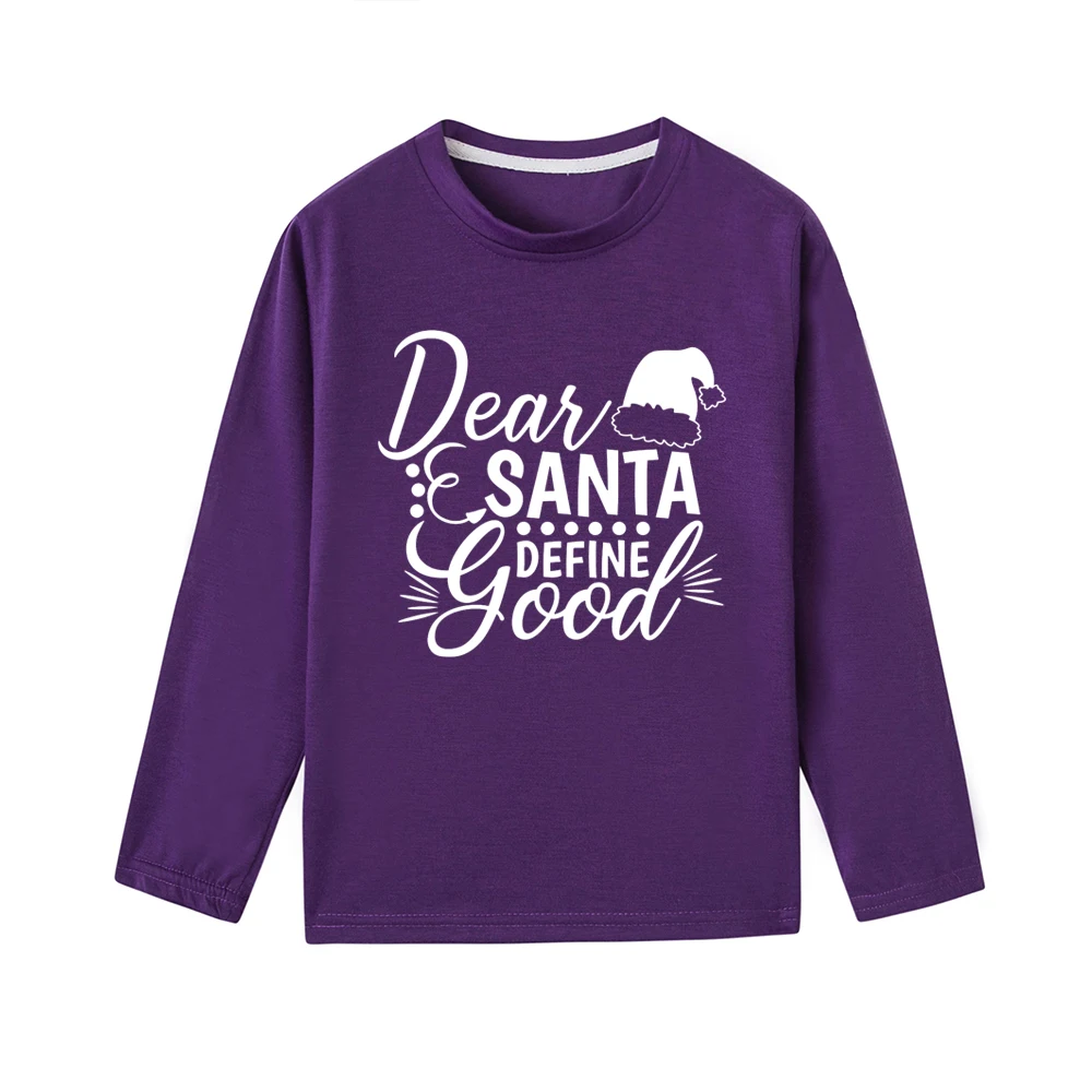 Dear Santas/детская Рождественская футболка с длинными рукавами; Милая Рождественская одежда унисекс с буквенным принтом для мальчиков и девочек; модная одежда - Цвет: 43K9-KLTPP-
