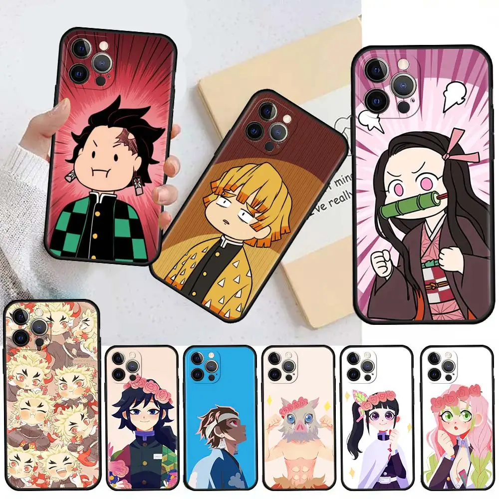 

Case For Apple iPhone 13 11 12 Pro 7 XR X XS Max 8 6 6S Plus 5 5S SE 2020 13Pro Black Phone Cover Capa Anime Demon Slayer