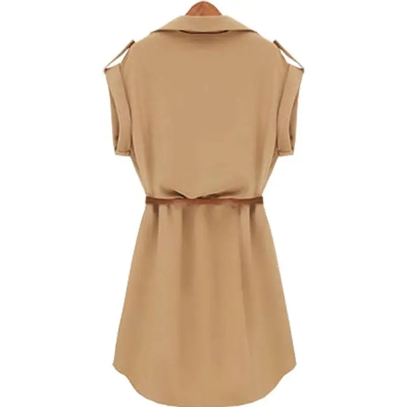 

2020 Summer New Fashion Women Sexy Plus Size Belt A-line Dresses Evening Party Beach Solid Color Chiffon Mini Dress Office Lady