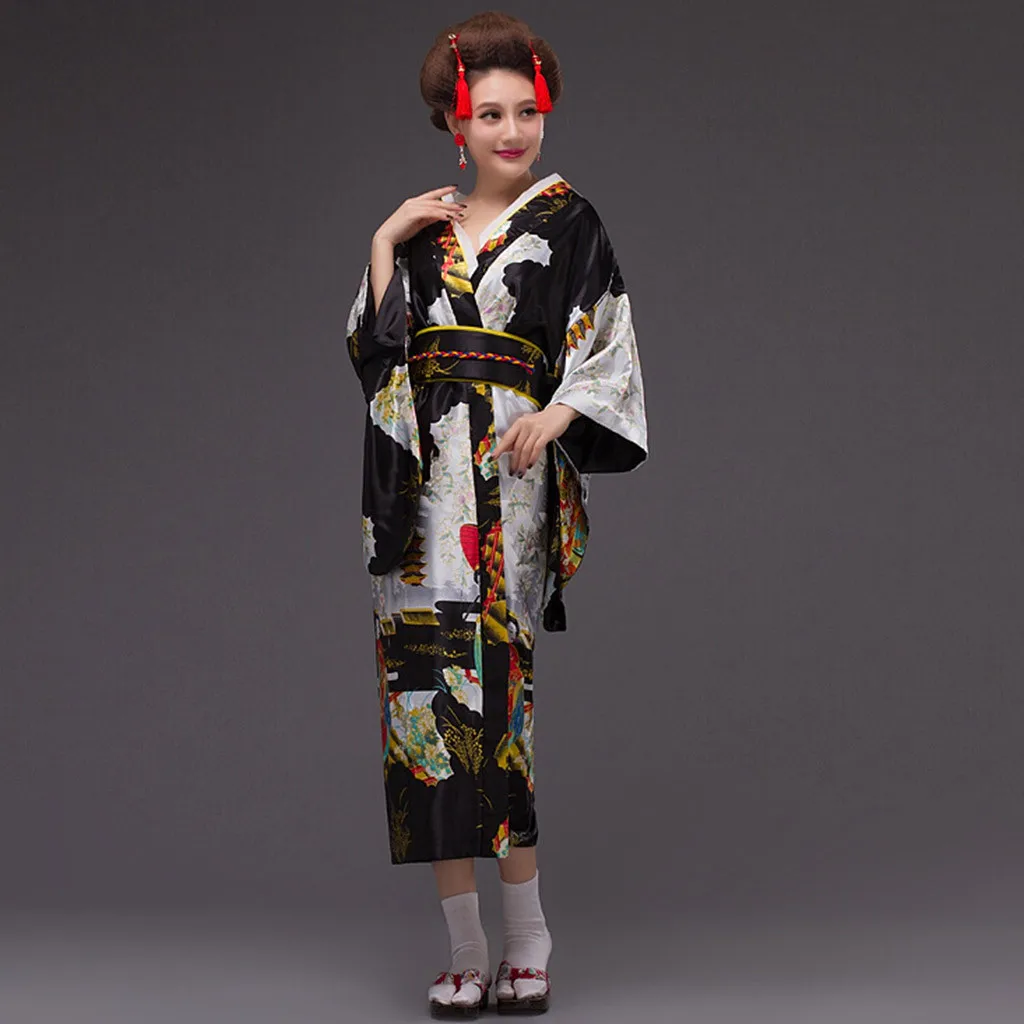 Женский халат кимоно с принтом Традиционная японская одежда костюм для