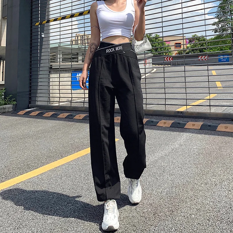 

TRODEAM Black Egirl Aesthetic Pants Women Wide Leg Loose Streetwear High Waisted Tracksuit Goth Y2K Trousers Techwear Emo2021