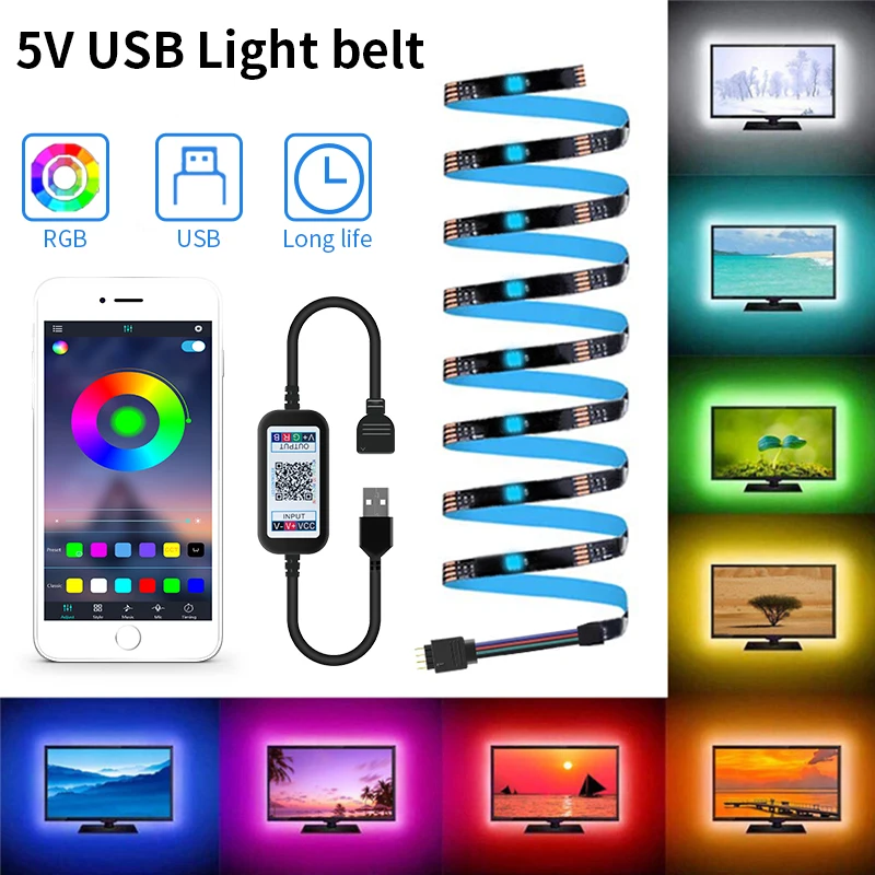Светодиодная лента RGB 5050 с USB-разъемом для ТВ гибсветодиодный лампа поддержкой