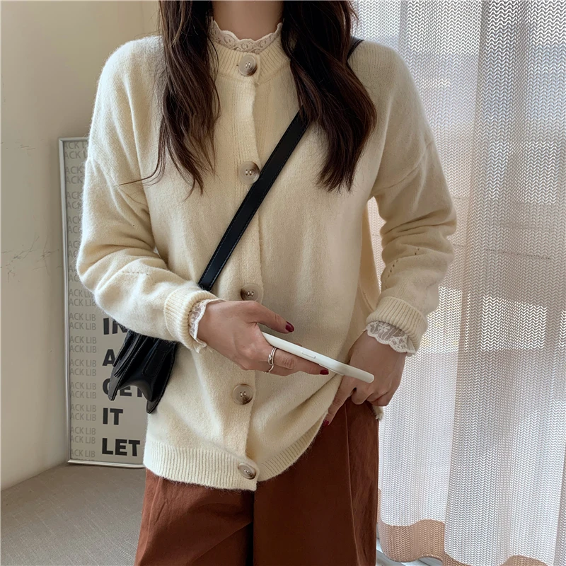 

Hzirip Knitted Sweater For Women 2021 Autumn Winter Female Cardigan O-neck Warm Loose Female Office Lady Casual Student Tops