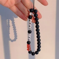 romantic black round bead red resin bear i love you confession letter mobile phone chain men and women anti lost lanyard jewelry