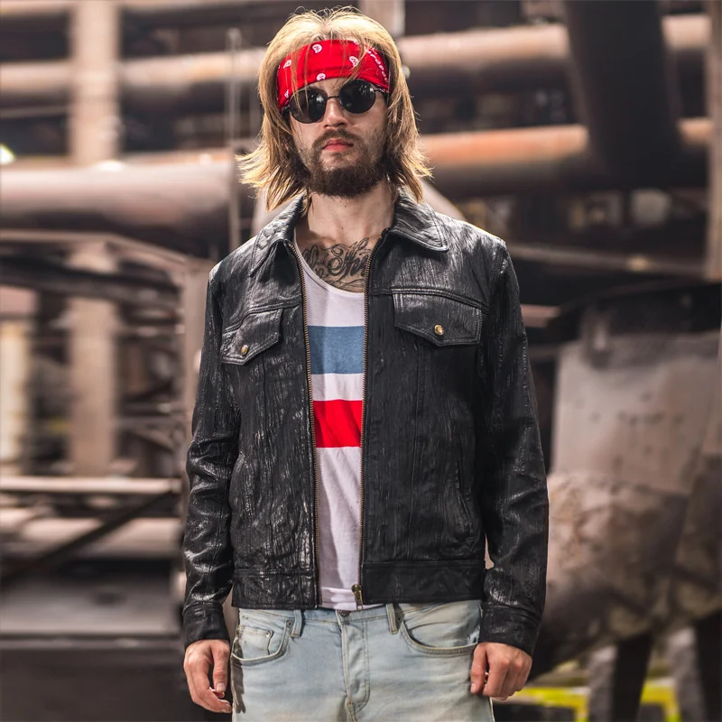 Куртка мужская из козьей кожи короткий пиджак Slim Fit натуральной - Цена: 15463.96