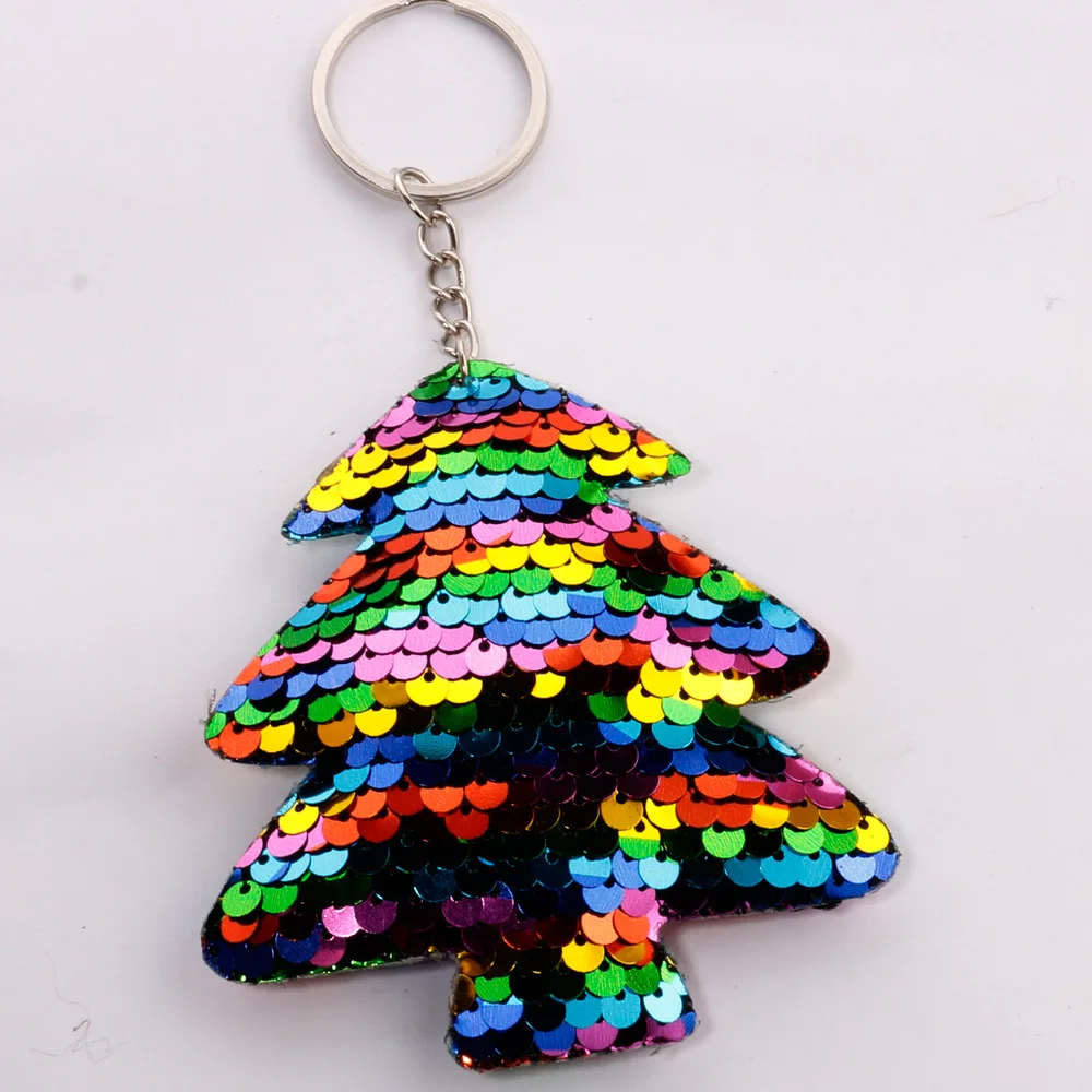 

Reflective Sequins Christmas Tree keychain Double-sided Glossy Big Tree Bag Pendant Christmas Gift