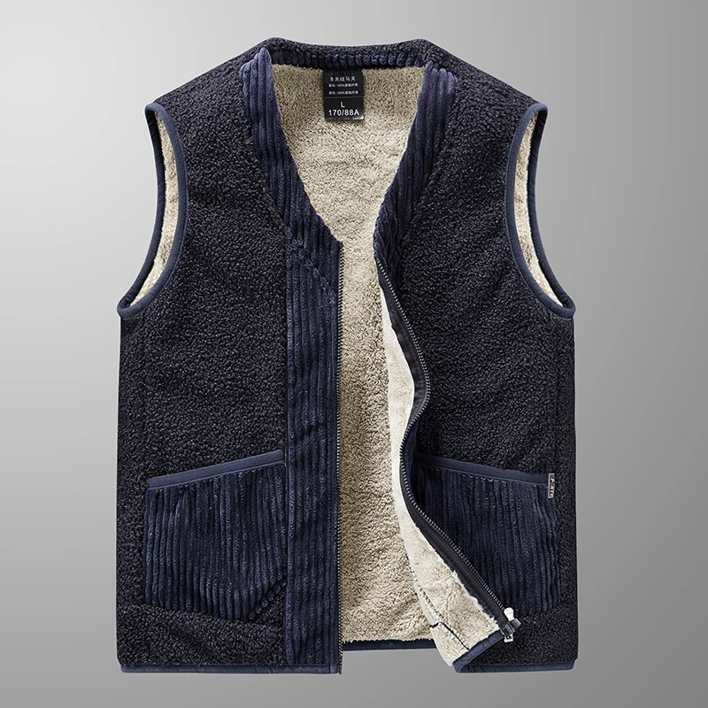 

New Korean Men'S Winter Thickened Warm Middle-Aged And Elderly Waistcoat Lamb Cashmere Dad Vest Teddy Coat