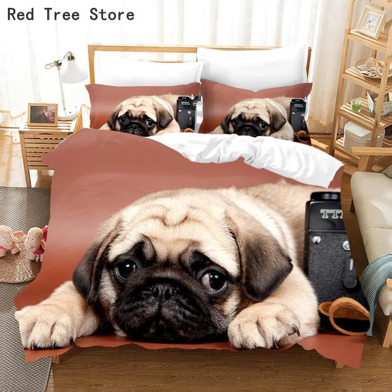 

Cute Pugs 3D Duvet Cover King Size Animal Dog Printed Black White Quilt Cover Pillowcase Set Custom Bed Linen Kids Bedding Set