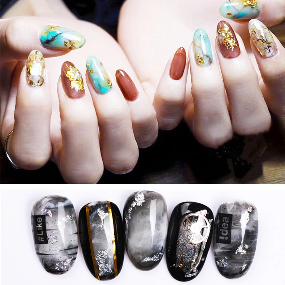 Искусственные хлопья золотой фольги зеленые серебряные для украшения ногтей