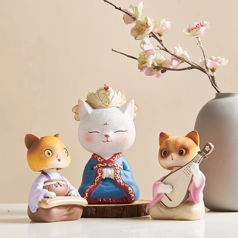 Милый китайский стиль статуя котенка для девочки статуэтка животного украшения