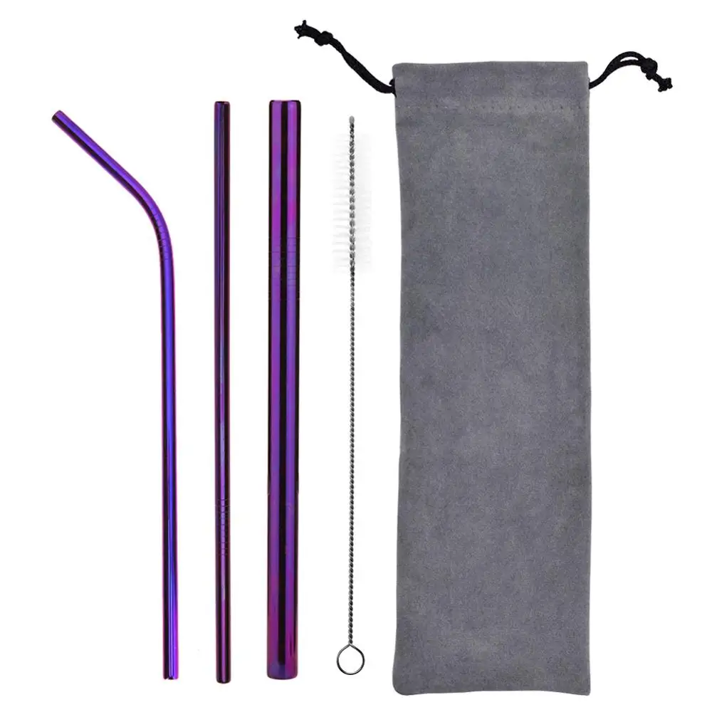 5pcs purple 8 шт./лот многоразовая Питьевая металлическая соломинка из нержавеющей стали с 3 чистящими щетками для дома вечерние аксессуары для барной посуды - Цвет: 5pcs purple